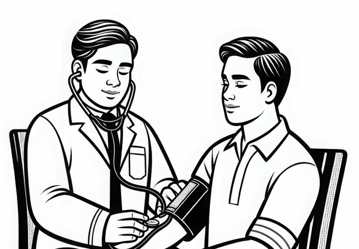 Sygeplejerske tjekker blodtryk på en patient – Malebillede gratis