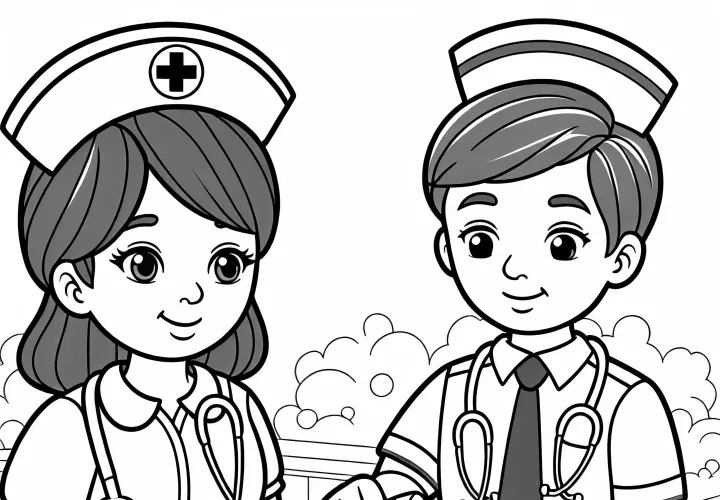 Sygeplejersker forbereder medicin på en bakke - gratis tegning til farvelægning