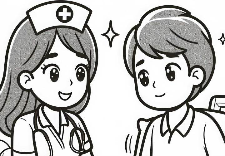 Krankenschwester hilft Patienten beim Aufstehen – Ausmalbild gratis Krankenschwester hilft Patienten beim Aufstehen – Ausmalbild gratis