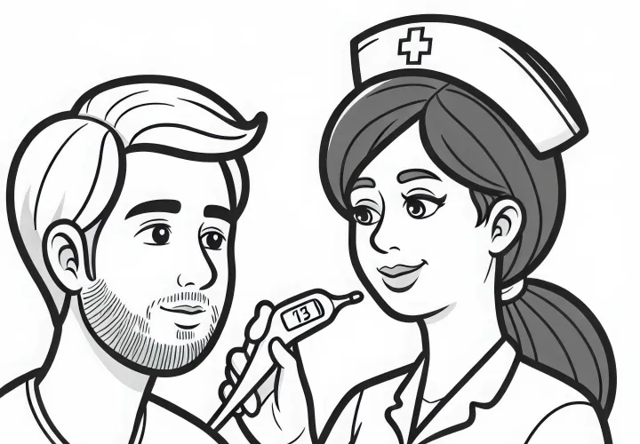 Sygeplejerske måler en patients temperatur - Malebillede gratis