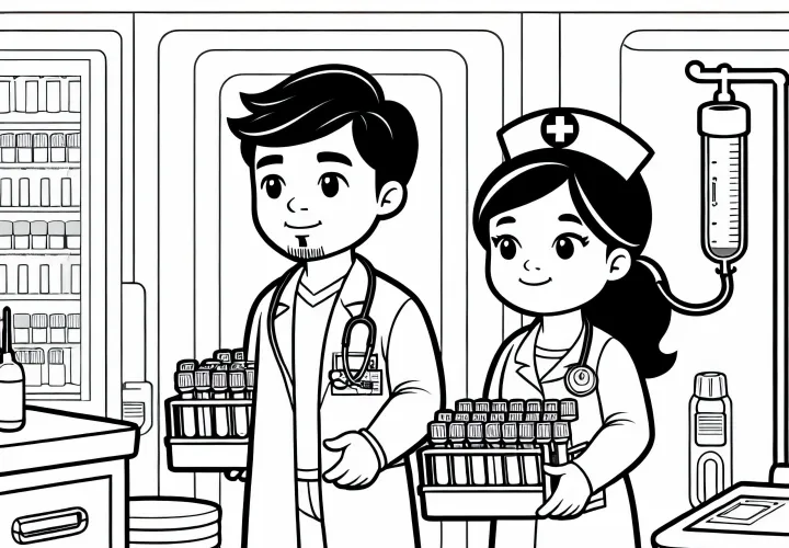 Sygeplejerske bringer blodprøve til laboratorium - Malebilde gratis