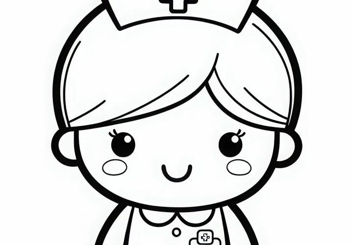 Uniform for a nurse with name tag – gratis farvelægningsark