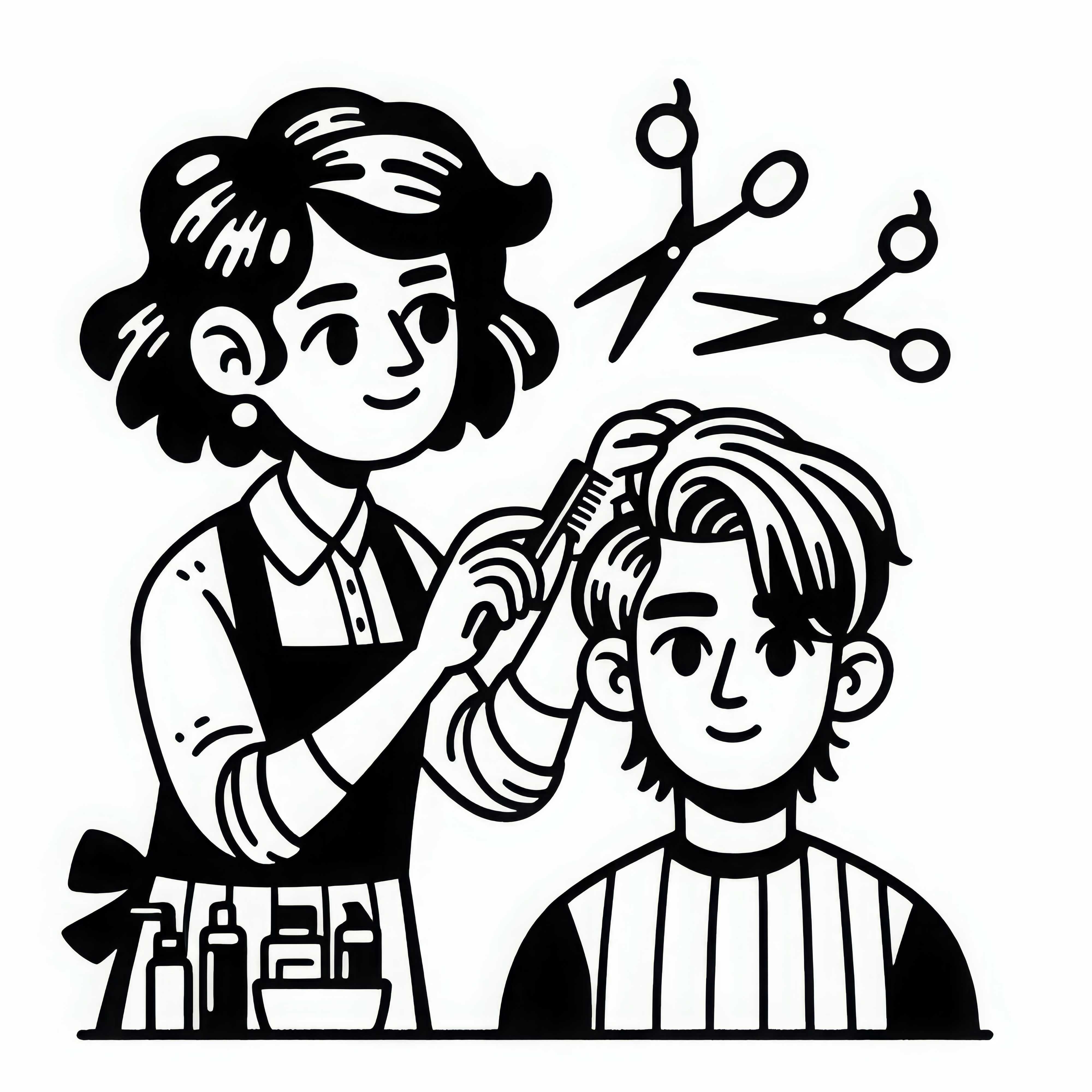 Friseurin macht Kunden Haare – Malvorlage gratis