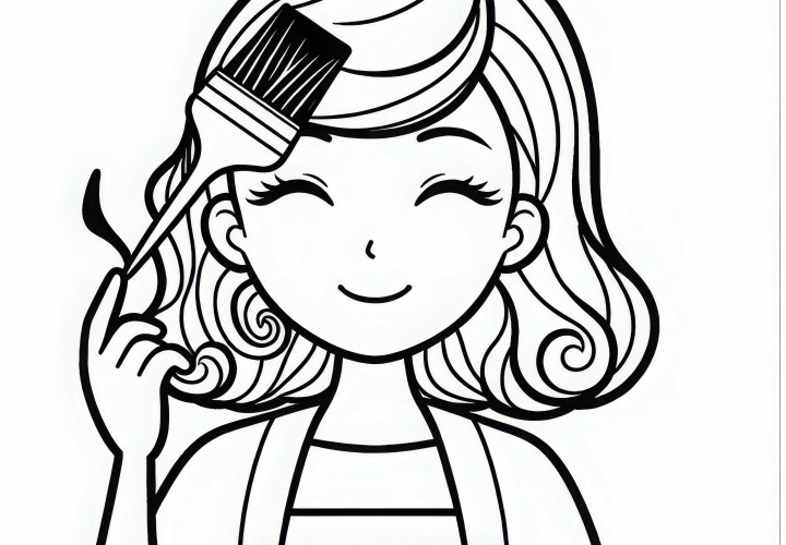 Haare färben mit Pinsel beim Friseur – Malvorlage gratis Haare färben mit Pinsel beim Friseur – Malvorlage gratis