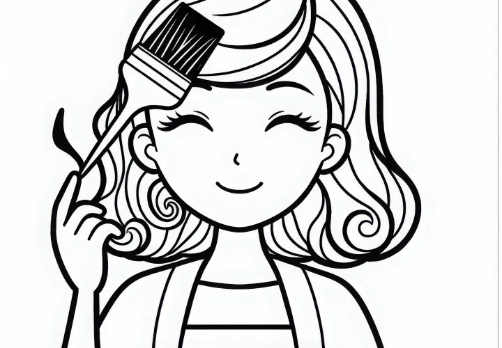 Barvanje las s čopičem pri frizerju – brezplačna risba za barvanje