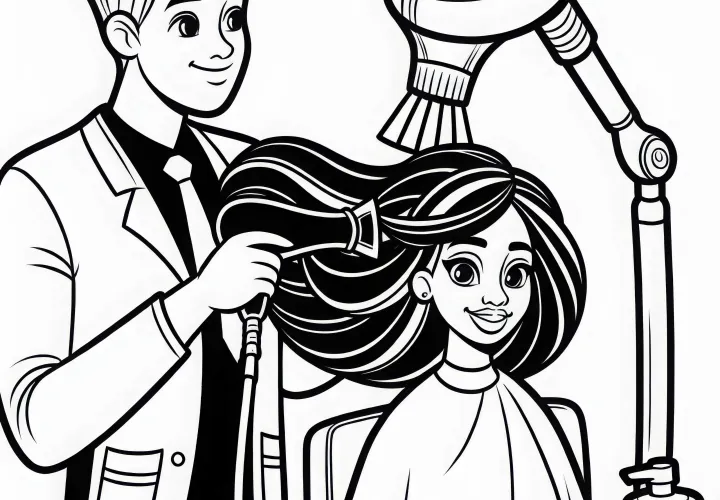 Frizer, sušenje, las stranke – slika za barvanje brezplačno