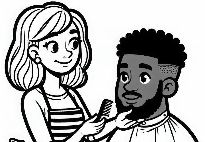 Frizerka svetuje strankam pri izbiri frizure – Brezplačna barvna slika