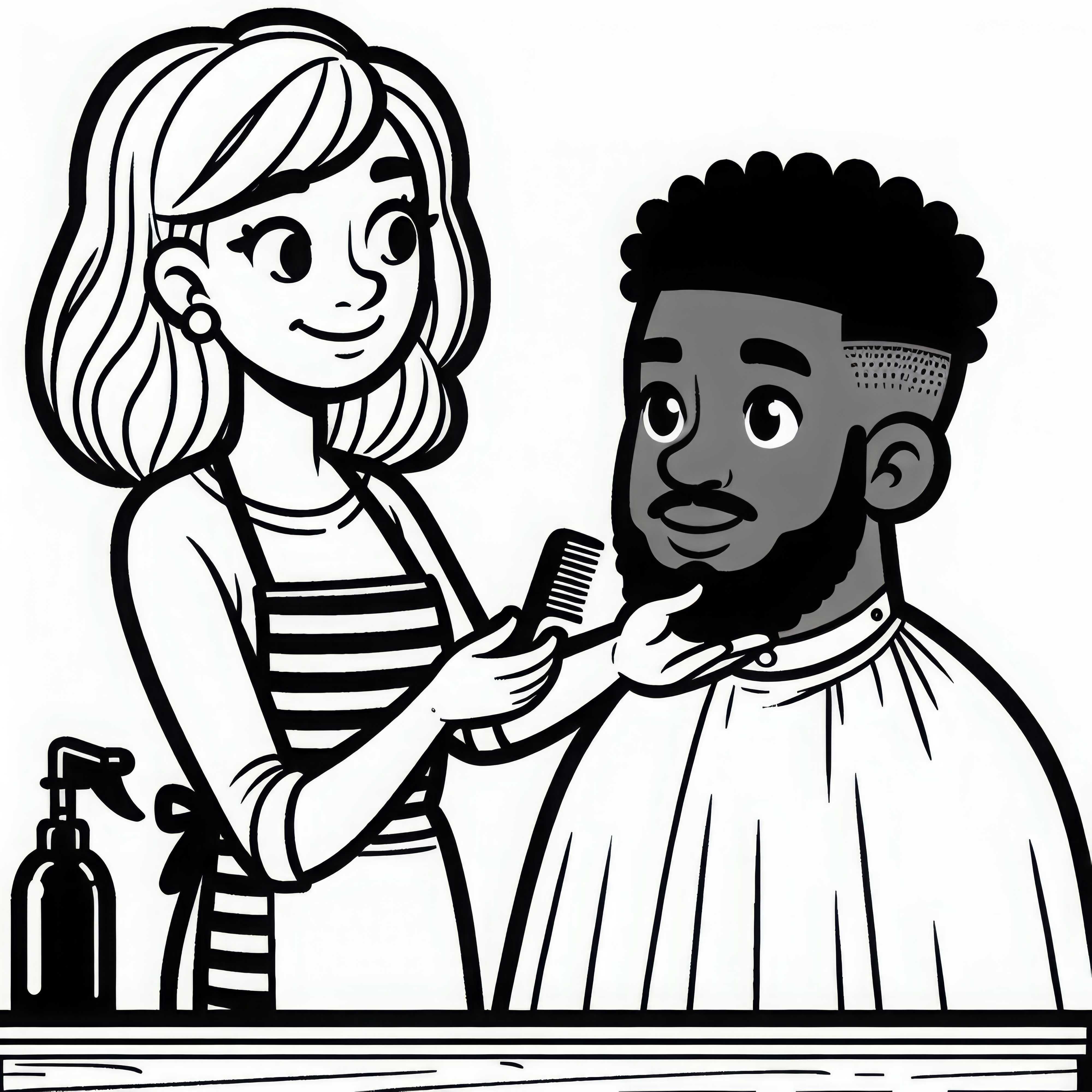 Friseurin berät Kunden bei der Frisurwahl – Ausmalbild kostenlos