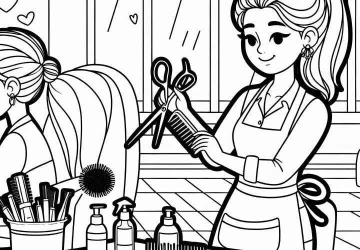 Friseurin reinigt und organisiert Werkzeuge – Malvorlage kostenlos Friseurin reinigt und organisiert Werkzeuge – Malvorlage kostenlos