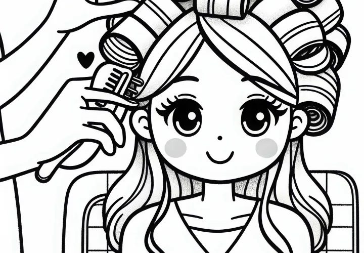 Frizerka postavlja kodre v lase - brezplačna barvna predloga