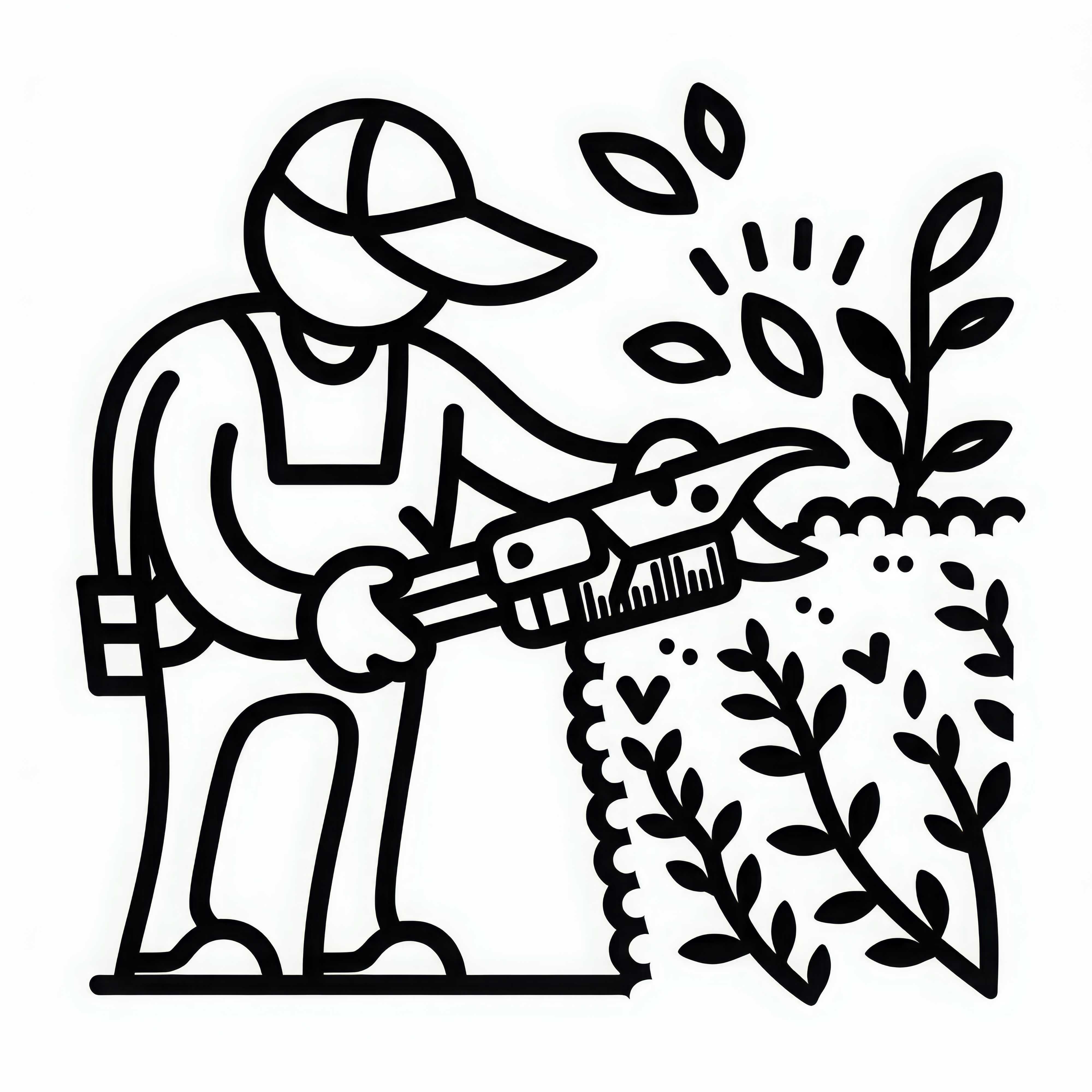 Gärtner schneidet Hecke mit Heckenschere – Malvorlage kostenlos
