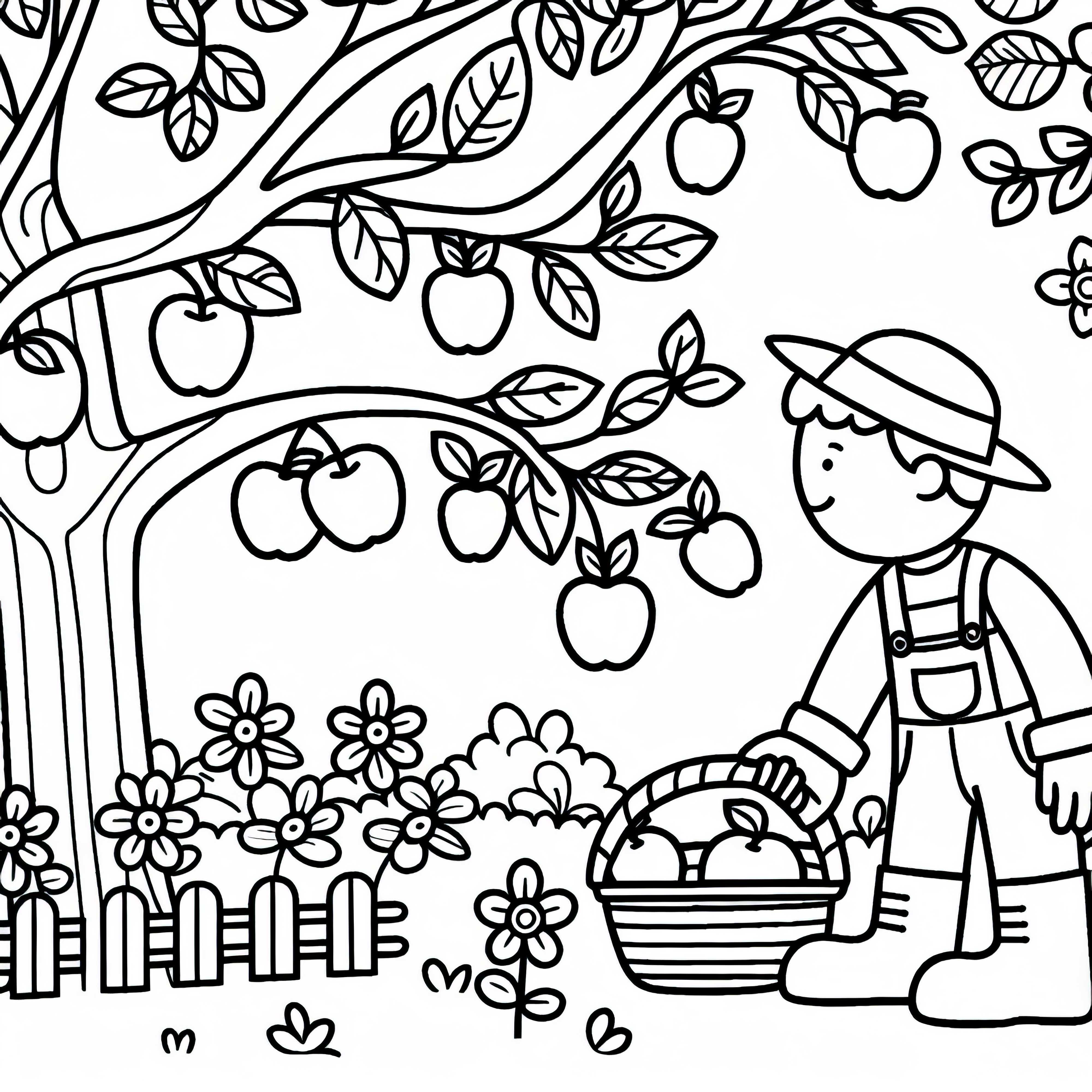 Tukang kebun memetik buah dari pohon - Gambar untuk diwarnai gratis