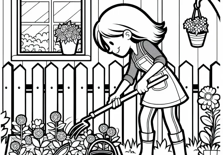 Jardinera deshierba malas hierbas en el jardín - Plantilla de colorear gratuita