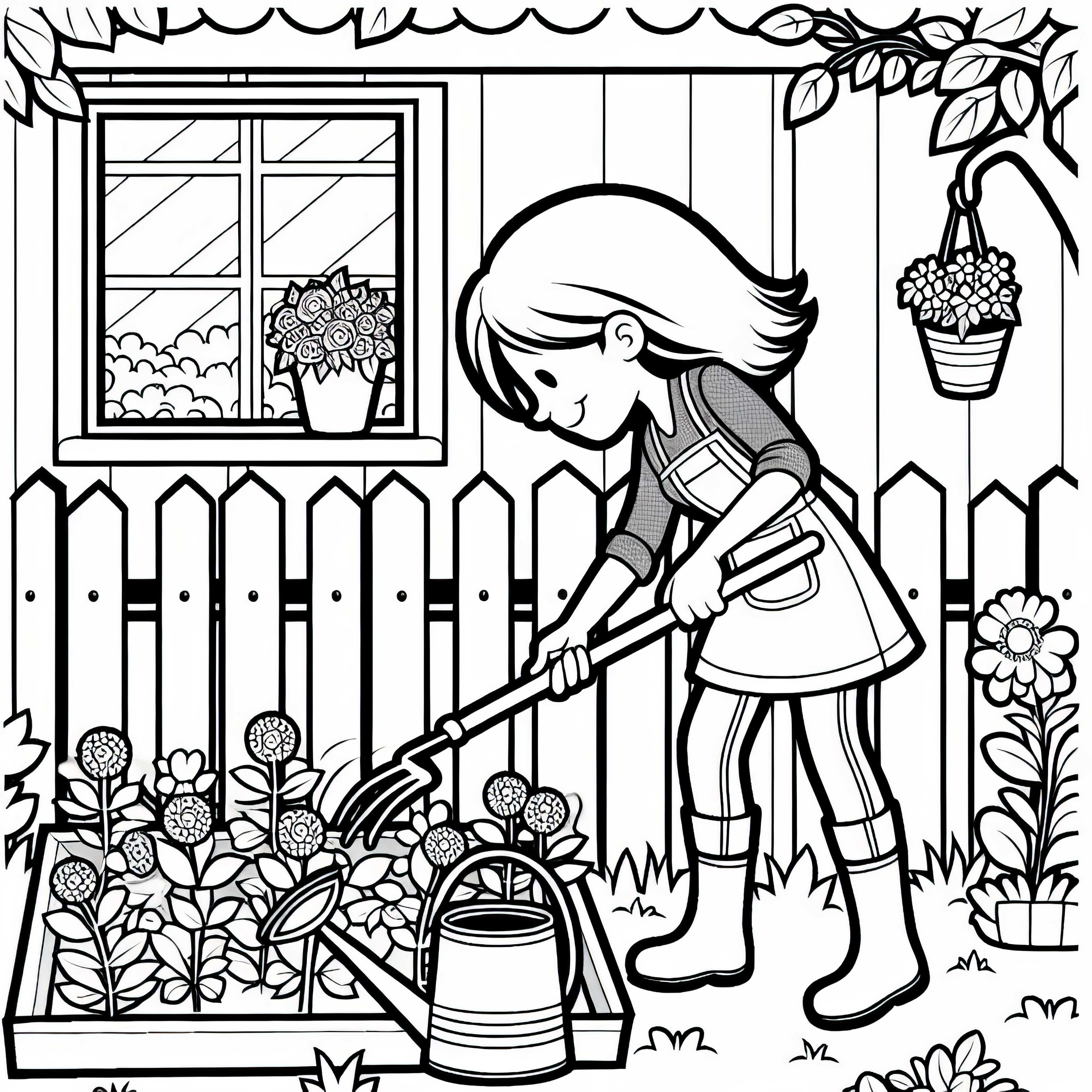 Gardener women mencabuti rumput liar di kebun - Template menggambar gratis