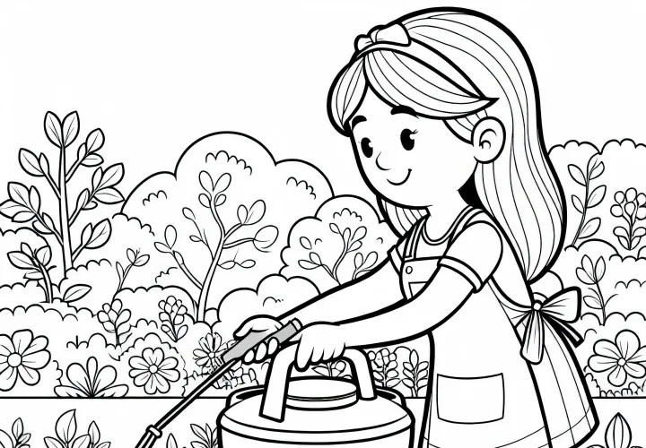 La jardinera abona la tierra - Plantilla para colorear gratuita