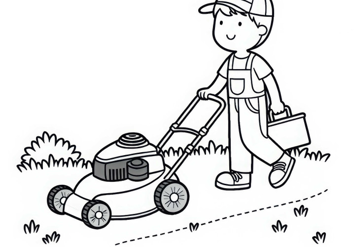 Gambar mewarnai pemotong rumput untuk tukang kebun - Unduh gratis