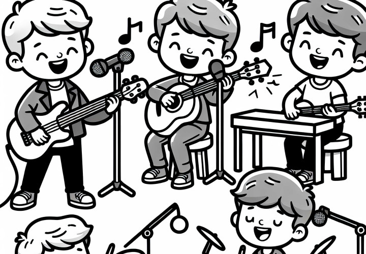 Cantante en ensayo con banda - Dibujo para colorear gratis Cantante en ensayo con banda - Dibujo para colorear gratis