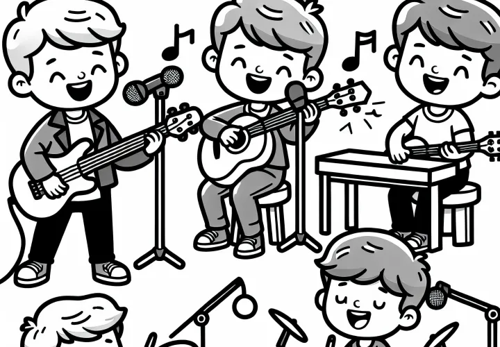 Cantante en ensayo con banda - Dibujo para colorear gratis