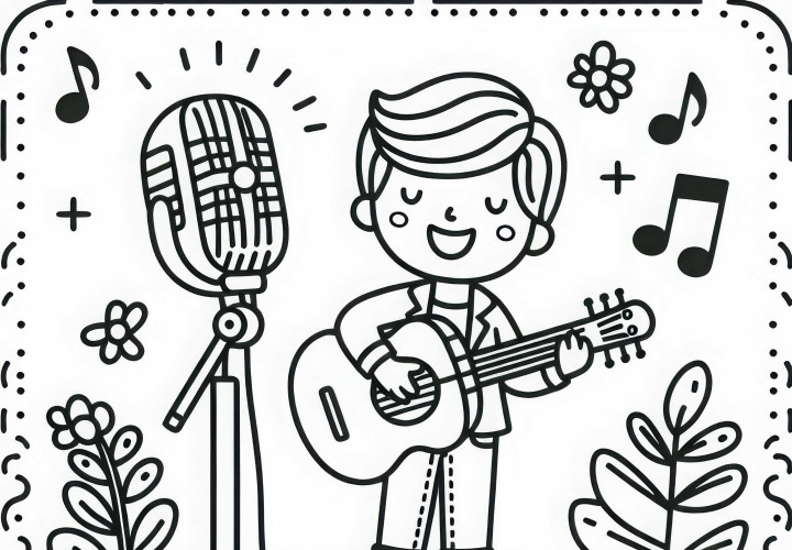 Cantante en el escenario con micrófono - Plantilla para colorear gratuita Cantante en el escenario con micrófono - Plantilla de dibujo gratuita