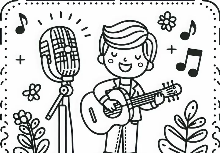 Cantante en el escenario con micrófono - Plantilla de dibujo gratuita