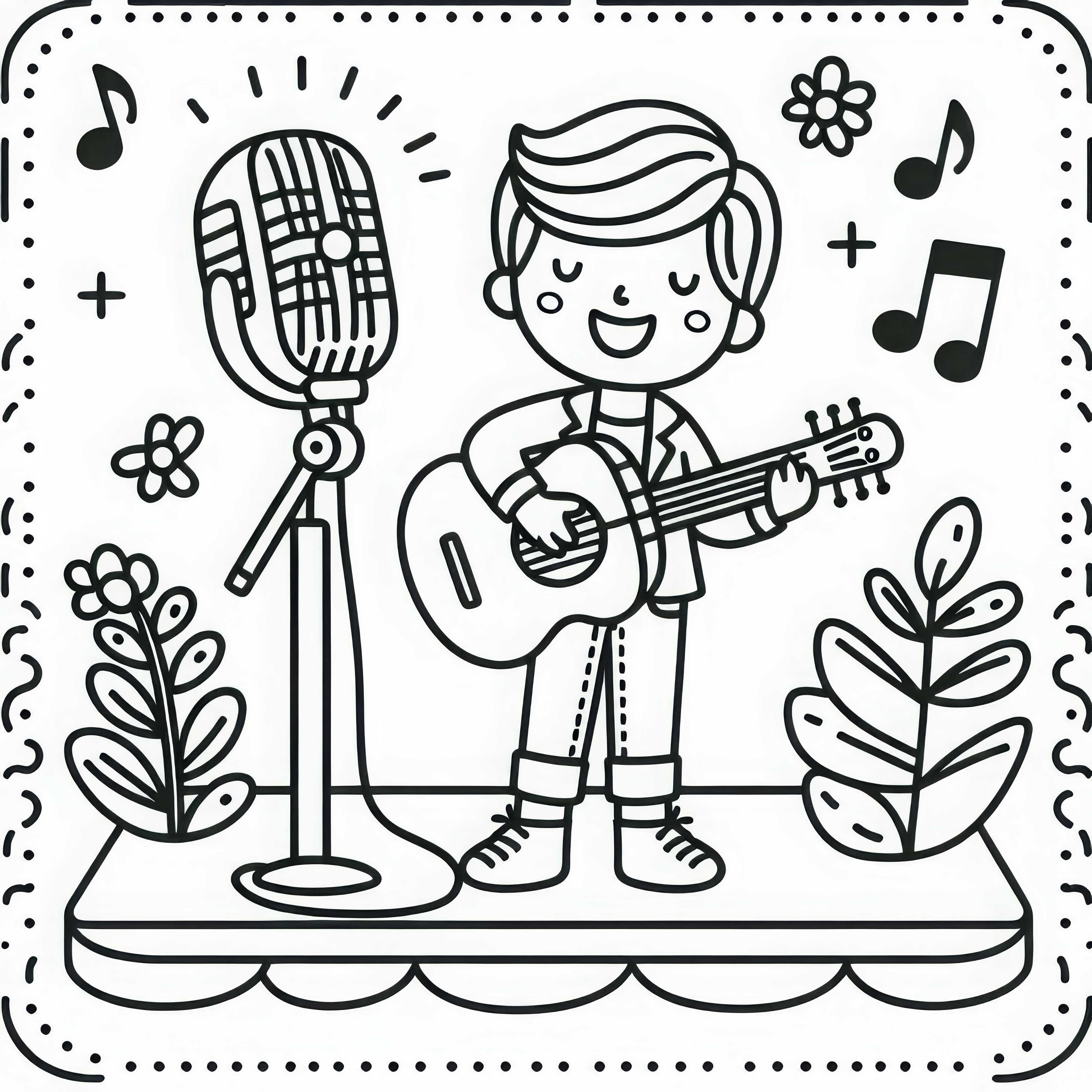 Cantante en el escenario con micrófono - Plantilla de pintura gratuita