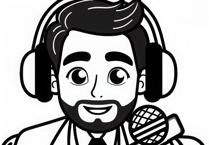 Cantante con auriculares en entrevista - Plantilla para colorear gratuita