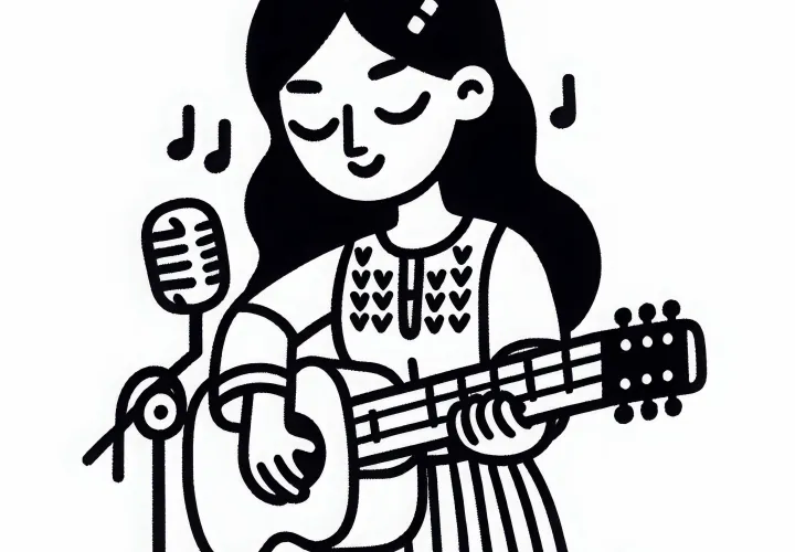 Cantante con guitarra para colorear gratis
