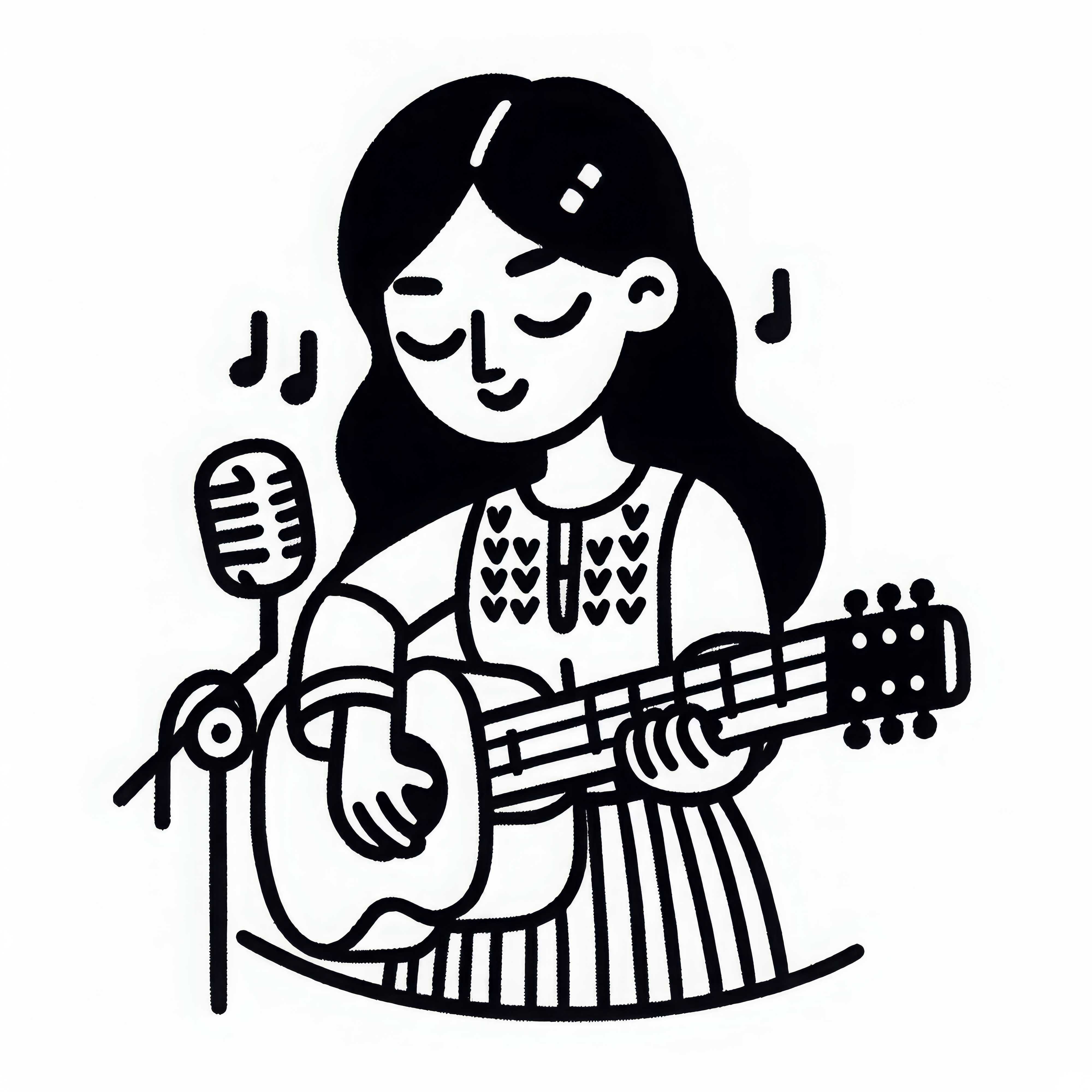 Chanteuse avec guitare à colorier gratuitement