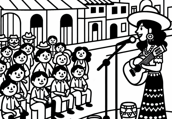 Cantante en actuación callejera - Dibujo para colorear gratuito para descargar Cantante en actuación callejera - Imagen para colorear gratis para descargar