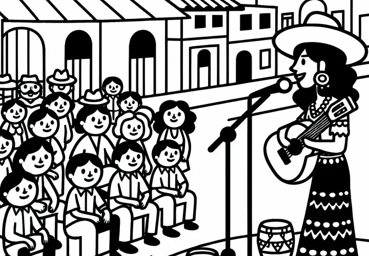 Cantante en actuación callejera - Imagen para colorear gratis para descargar