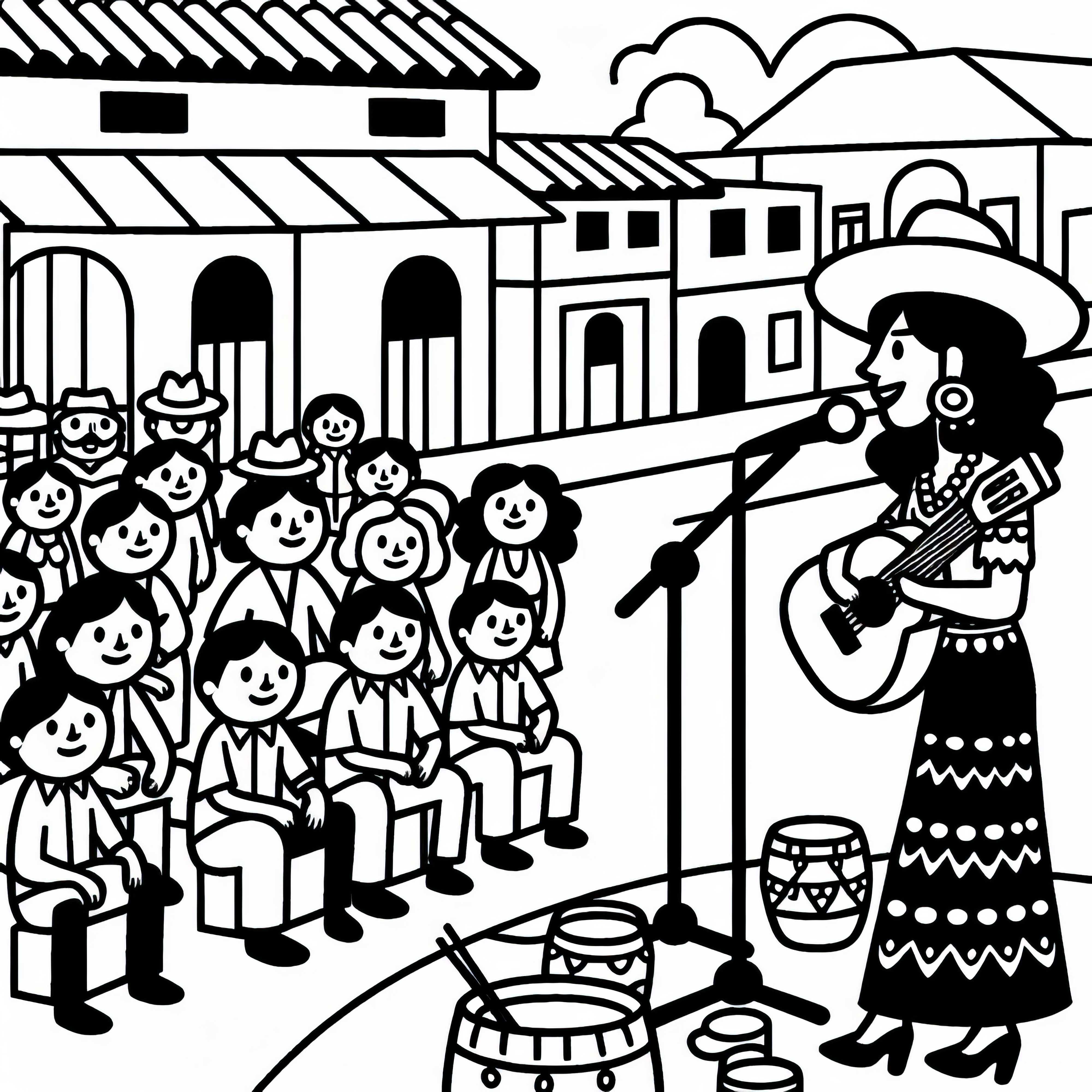 Cantante en actuación callejera – Dibujo para colorear gratis para descargar