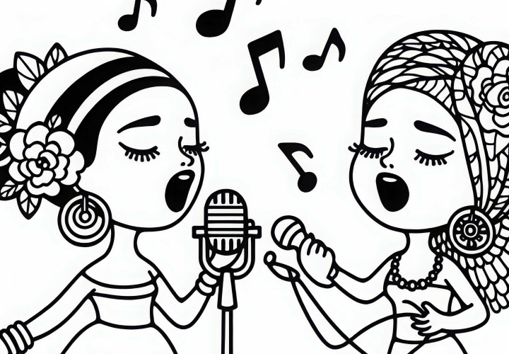 Cantantes en improvisaciones musicales - Plantilla para colorear gratuita Cantantes en improvisaciones musicales - Plantilla de colorear gratuita