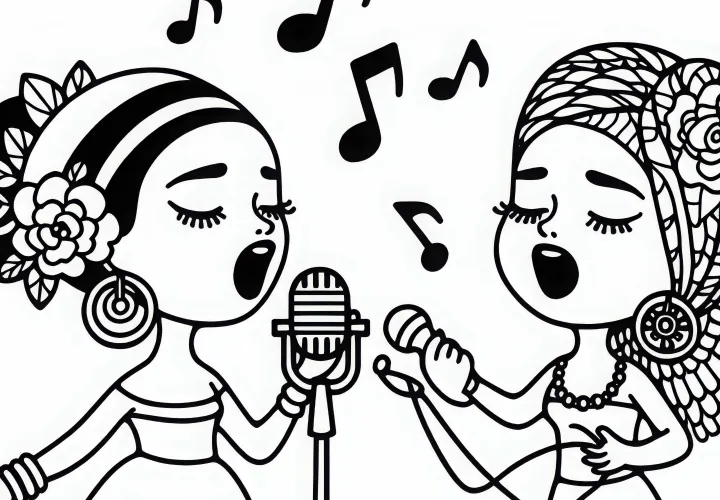 Cantantes en improvisaciones musicales - Plantilla de colorear gratuita