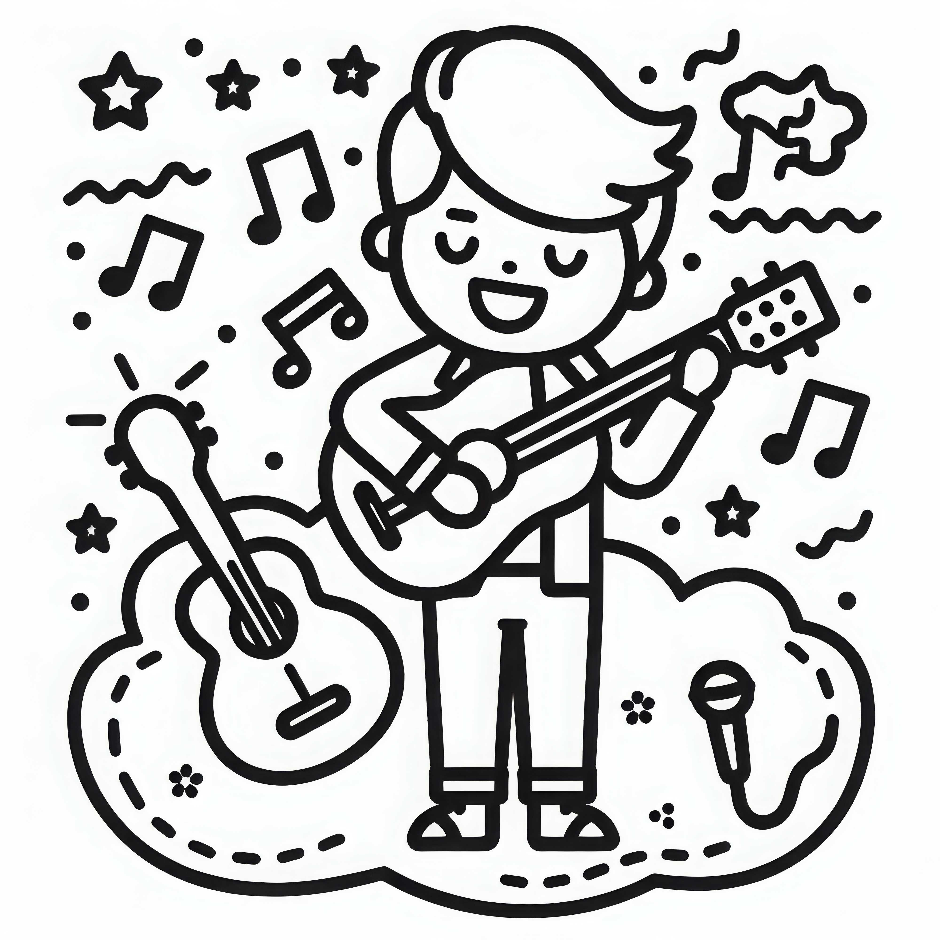Guitarra para cantantes - Plantilla para colorear gratuita