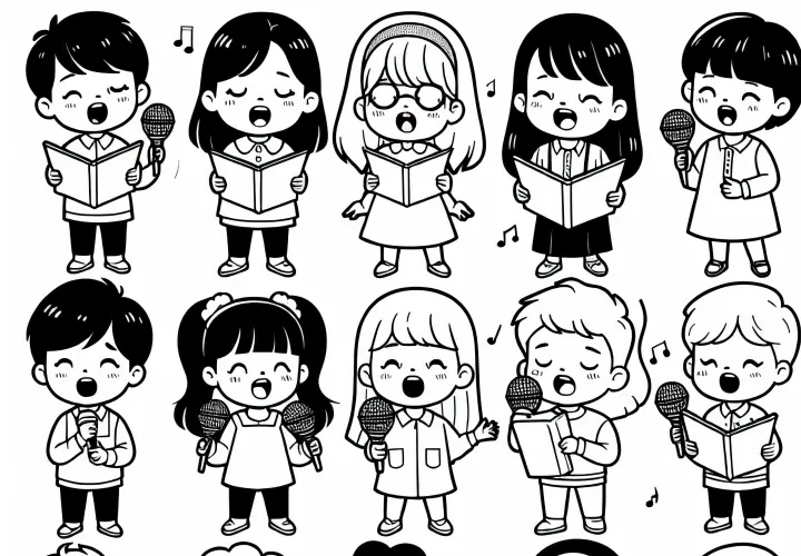 Niños cantando - Imagen para colorear gratis