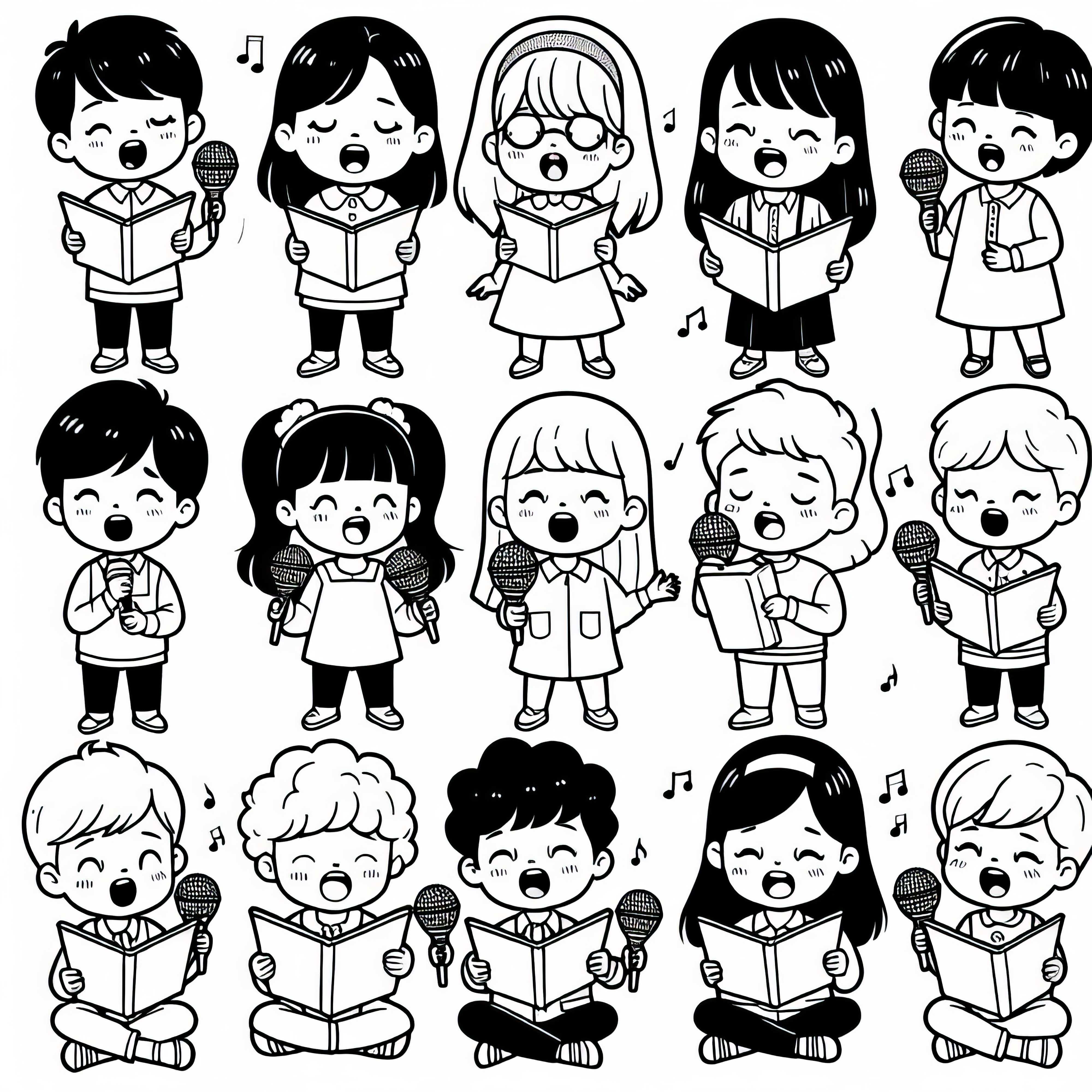 Niños cantando - Dibujo para colorear gratis