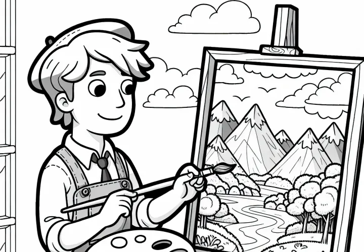 Pelukis melukis pemandangan di kanvas - Template gambar gratis