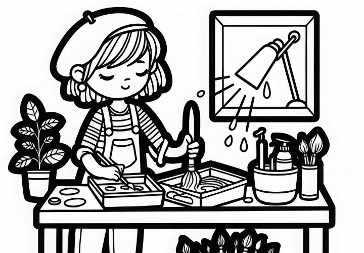Malerin bei der Reinigung von Pinseln nach der Arbeit – Malvorlage kostenlos Malerin bei der Reinigung von Pinseln nach der Arbeit – Malvorlage kostenlos