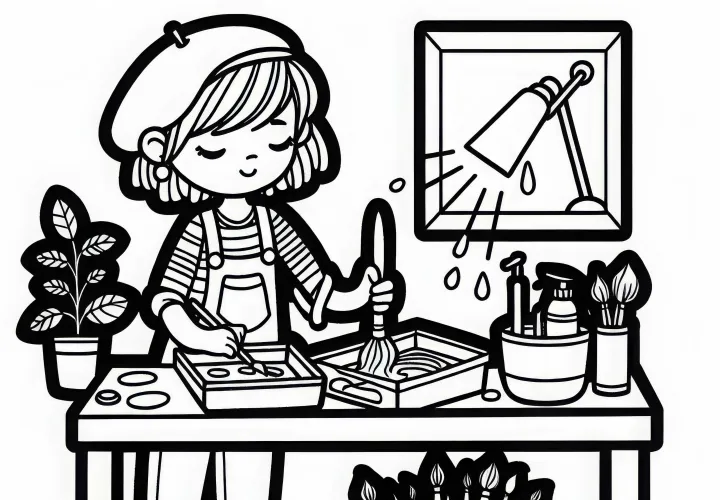 Pelukis saat membersihkan kuas setelah bekerja – Template gambar gratis