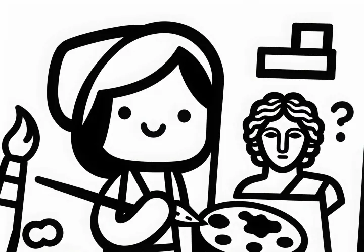 Pelukis, yang melukis patung – Template mewarnai sederhana gratis