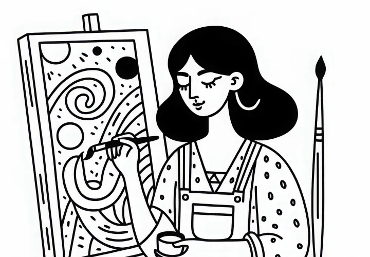 Pelukis wanita yang menciptakan karya seni abstrak - Gambar mewarnai gratis