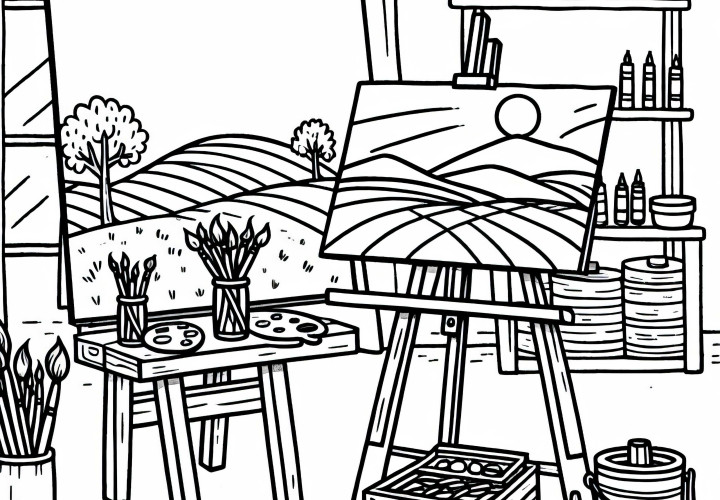 Atelier eines Malers – Ausmalbild kostenlos Atelier eines Malers – Ausmalbild kostenlos
