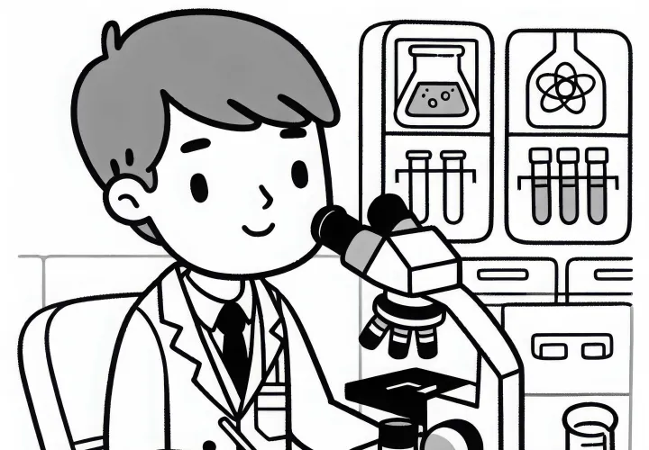 Forsker med mikroskop i laboratoriet – Malebog gratis