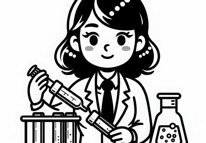 Forscherin, die Proben in Reagenzgläsern untersucht – Malvorlage gratis Forscherin, die Proben in Reagenzgläsern untersucht – Malvorlage gratis