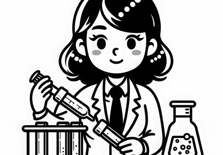 Forsker, der prøver i reagensglas undersøger – Malebog gratis