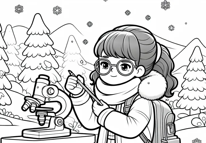 Forsker i sneområdet med forskningsudstyr - gratis malebog