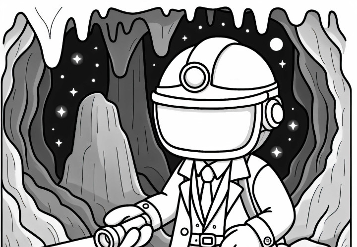 Forscher in Höhle mit Helm und Taschenlampe – Malvorlage kostenlos Forscher in Höhle mit Helm und Taschenlampe – Malvorlage kostenlos