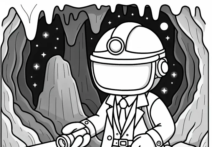 Forsker i hule med hjelm og lommelygte – Malerlinie gratis