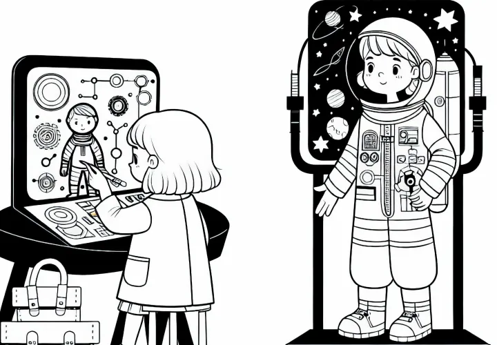 Forsker i rumdragt ved simulation - Malebog Gratis