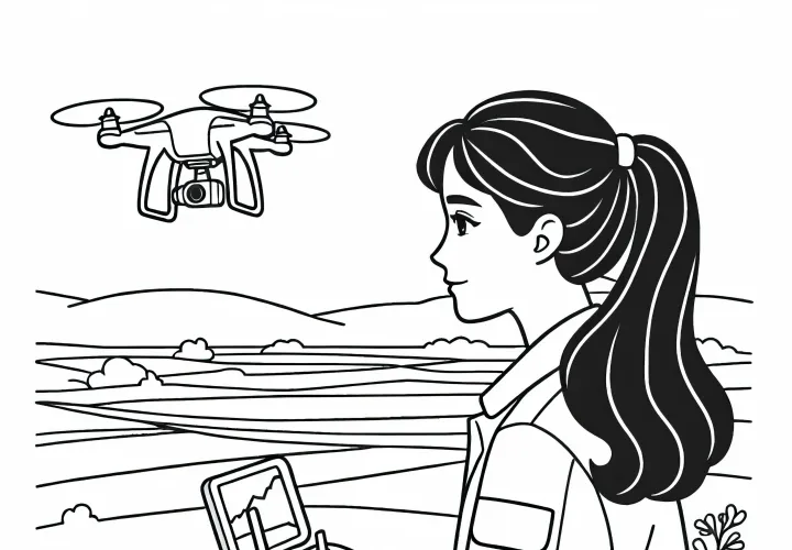 Forsker med drone ved undersøgelse af et landskab - gratis malebillede